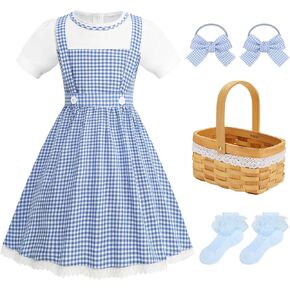 Girls Blue Plaid Costume Halloween Dress up Outfits with Accessories