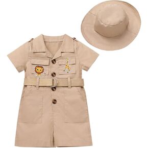 AWIBMK Boys Girls Lion Giraffe Birthday Outfit One Piece Romper Jumpsuit With Belt and Hat Safari Cake Smash Clothes in Saudi Arabia