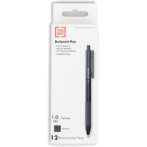 TRU RED TR59161 Ballpoint Gripped Retractable Pen, Medium Point, 1.0mm, Black, Dozen