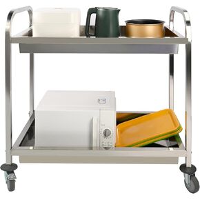 lesolar Stainless Steel Utility Cart 2-Shelf Kitchen Trolley Cart Heavy Duty Utility Service Cart with Wheels 37.4x19.7x37.4 Inch Kitchen Island Trolley 300lbs Capacity for Hotels Restaurant Home Use in Kuwait