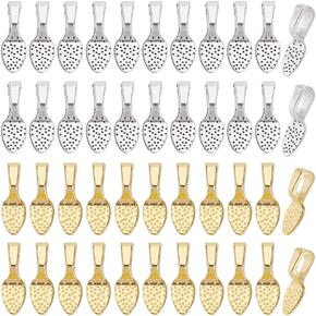 1 Box 200Pcs Gold Glue on Bails Silver Flat Pad Bail Bulk Alloy Antique Tibetan Spoon Shape Cabochon Charms Connector Hanger Jewelry Findings for Jewelry Making DIY Cabochons Glass Gems Craft