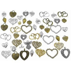 100 Grams Assorted Love Heart Shape Punk Steampunk Charm Pendant Connector for DIY Necklace Bracelet Jewelry Making Accessories