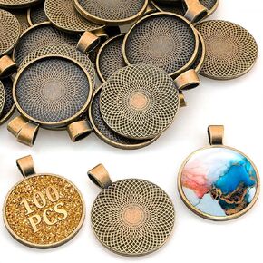 100 PCS Pendants for Jewelry Making Pendant Trays | Cabochon Frames for DIY Crafts | Bezels for Jewelry Making Frame Base for Charms Blank Bezels of Wisdom | Necklace Pendants for Jewelry Making