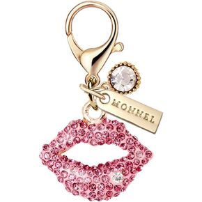 MC61 Pink Crystal Kiss Lip Lobster Clasp Charm Pendant with Pouch Bag (1 piece)