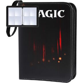 Leatherette 4 Pocket Trading Card Binder Album Holder Pages Folder Protector for Magic Trading Cards TCG - Toploading 3 Ring Zip Card Binder Album MTG