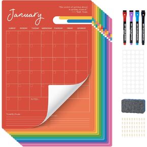 Ospelelf Undated Wall Calendar Dry Erase 12 Month, 12" x 17" Laminated Calendar Monthly Office Calendar 2025, 12 Sheets
