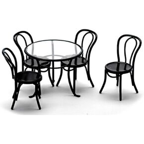 Dollhouse Miniature Black Patio Table & 4 Chairs