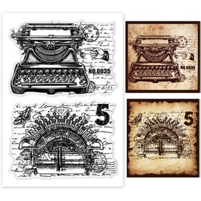PH PandaHall Typewriter Clear Stamps for Card Making, Vintage Retro Machine Rubber Stamps Transparent Craft Stamp Seal Stamp for DIY Scrapbooking Stamps Paper Photo Album Craft Journal Decor