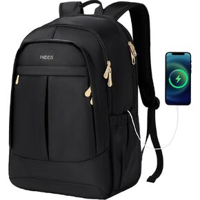 Travel Laptop Backpack for Women 15.6 Inch Computer Backpacks with USB Charging Hole Anti Theft Carry on Bag College Bookbag Large Black Back Pack for Work Business Traveling Commuter Daypack-Black