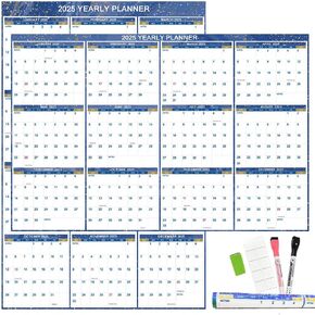 24" x 36" 2025 Wall Calendar Dry Erase-Large Wet & Dry Erasable Laminated 12 Month Annual Yearly Wall Planner-Reversible, Horizontal/Vertical,Erasable & Reusable calendar for Easy Planning