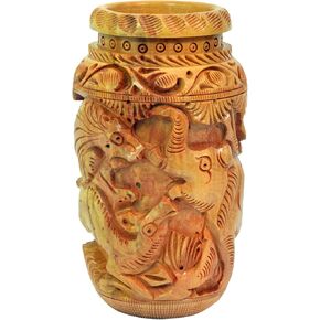 حامل أقلام رصاص خشبي منحوت يدويًا من Craft Trade لمنظم المكتب للمنزل والمدرسة واللوازم المكتبية صندوق تخزين وعاء القلم مناسب للقرطاسية - الخشب الطبيعي