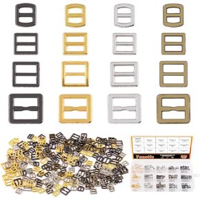Tanstic 240Pcs 4 Colors Mini Belt Buckles, 3mm 4mm 5mm 6mm Adjustable Buckle Fasteners Slide Buckle Tri-glide Buttons Webbing Triglides Slider Buckle Mini Alloy Rectangle Adjuster Sewing Mini Buckles
