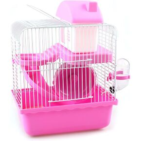VINGVO Hamster Cage, Hamster Habitat 2 Tier Portable Large Space Animal Home Rodent Gerbil Mouse Mice Rat Wire Cage for Small Animals, Hamster, Guinea Pigs, Rabbits, Golden Bears(Pink)