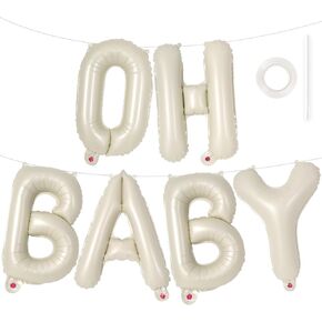 Cream Oh Baby Balloons Letters,16 Inch Cream White OH BABY Balloon for Baby Shower,Oh Baby Sign for Backdrop,Oh Baby Letter Balloons for Gender Reveal Decorations (Cream)