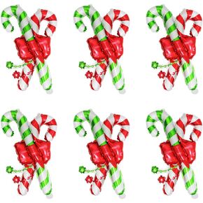 4D Merry Christmas Candy Cane Balloon Red Green White Balloon Sweet Candies Decorations, 6 Pack Candy Cane Christmas Balloon Christmas Tree Birthday Winter Holiday Candy Land Xmas Party Supplies