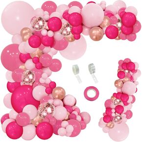 PERPAOL 143Pcs Pink Balloon Arch Kit Hot Pink Rose Pink Gold Balloons Garland for Girl's Princess Birthday Party Bridal Baby Shower Wedding Anniversary Decorations