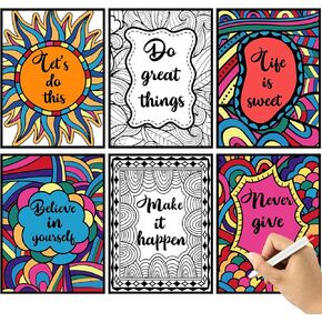 24Pcs Positive Coloring Poster Large Inspirational Quote art Mandala Cardstock Motivational Coloring Arts Crafts for Kid Adult Senior School Classroom Home Decor Activity Project 11 x 8In