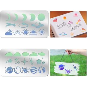 قطعتان من استنسل معدني لتدوين يوميات القمر والنجمة استنسل معدني لحرق الخشب واستنسل نقش الطقس على شكل كوكب استنسل طلاء قابل لإعادة الاستخدام للقماش استنسل معدني فني للرسم مقاس 7 × 4 بوصة in Kuwait