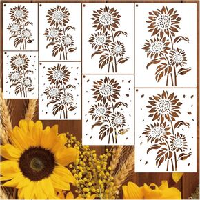 Large Sunflower Stencils for Painting on Wood Reusable, Sunflower Stencils for Crafts Burning Drawing Art Paint Stencils for Ornament Door Hanger Card Wall Cake Cookie (8 Sunflower)