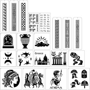 Greece Knight Stencils for Painting - 20 Pcs Greca Geometric Patterns Stencils for Crafts, Reusable Abstract Stencil Template for Painting on Making Wood Board Card Canvas DIY Journaling Decor