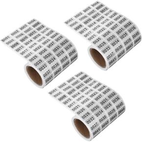 cobee 0001 to 2000 Inventory Number Vinyl Stickers 3 Roll Self Adhesive Consecutive Number Labels 0.39" x 0.78" Waterproof Numbered Tag Decal for Storage Organizing Moving Box Labeling Classification