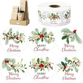 1000Pcs Christmas Stickers 1.5" Holly Berry Seal Stickers Xmas Self-Adhesive Label Decals for Envelopes Cards Gifts Decor Holiday Party Supplies, 6 Designs