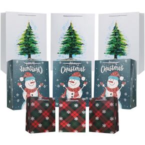 Christmas Gift Bags Bundle for Family Office Gifts for Coworkers Winter Snowflakes, Christmas Trees, and Gingerbread Men Theme Festive Holiday Packaging Ideal for Christmas Giving (Christmas set 2)