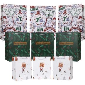 Christmas Gift Bags Bundle for Family Office Gifts for Coworkers Winter Snowflakes, Christmas Trees, and Gingerbread Men Theme Festive Holiday Packaging Ideal for Christmas Giving (Christmas set 2)