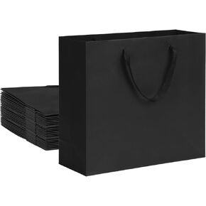 OUTUXED 30pcs Black Gift Bags with Ribbon Handles, 12.5"x 4.5"x 11" Large Paper Gift Bags Heavy Duty Kraft Paper Bags for Party, Birthday, Shopping, Wedding, Merchandise