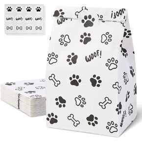 VGOODALL 24PCS Paw Print Treat Bags, 4.7"x 3.1"x 8.7" Puppy Dog Paw Print Gift Bags Black White Dog Paw Party Favors Bags for Girl Boy Baby Shower Birthday Party