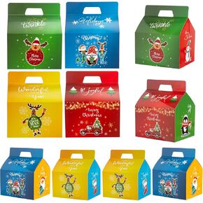 CHARMGIFTBOX 12 Pack Large Cookie Boxes Christmas Paper Gift Boxes, 6x5x4inches 3D Party Favor Boxes, Xmas Small Candy House Style Goodies Treat Bags