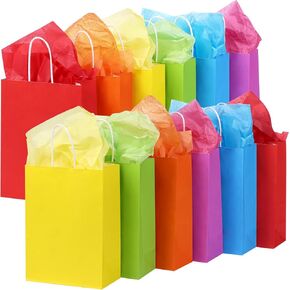 OUTUXED 30pcs Paper Gift Bags with 30 Tissues Bulk, 6 Colors Party Favor Bags with Handles, Small Goodie Bags Gift Bags for Birthday, Baby Shower, Party Supplies and Crafts
