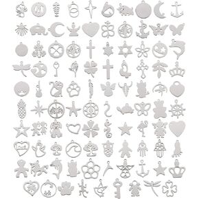 Ornaland 100 Pcs Stainless Steel Charms Mixed Shapes Pendants for Earring Necklace Bracelet Jewelry Making