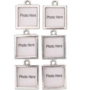 Charm Me Square Picture Frame Charms, Silver