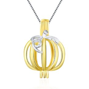 925 Sterling Silver Golden Pumpkin Cage Pendants for Pearl, Pearl Cages for Pearl DIY Jewelry Making
