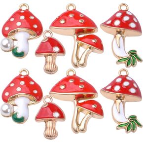 24pcs Enamel Mushroom Pendant Charms Red Cute Mushroom Charms Jewelry Making Accessories for DIY Earrings Necklace Bracelet Birthday Party Favor Gifts, 4 Styles