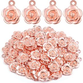 BronaGrand 60 Pieces Rose Flower Charms Alloy Flower Dangle Pendants Jewelry Findings Accessories for DIY Necklace Earrings Crafts Valentine's Gifts, Rose Golden