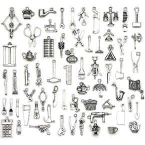 Alloy Living Tools Daily Supplies Charm Pendant Connector for DIY Jewelry Making Accessaries(65pcs,Silver Tone)