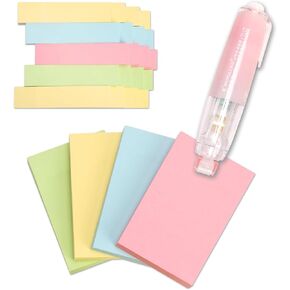Sticky Notes, 4 Pads, 3x2 inches Self-Stick Notes, Aesthetic Note Pads with Bulk Office Supplies Set, 1600 Sheets Book Page Index Sticky Tabs, 1 Adhesive Double Sided Tape Roller(SN-01)