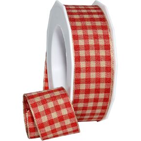 Morex Ribbon Harvest Plaid Wired,1 inch by 10 Yards, Holiday Red