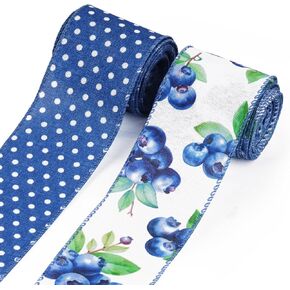 Summer Blue Buffalo Plaids Wired Edge Ribbon for DIY Craft Wreath Bow Making 2.5''X10Yds Blue Gingham Checkered Fabric Ribbon for Birthday Gift Wrapping Party Farmhouse Home Decoration