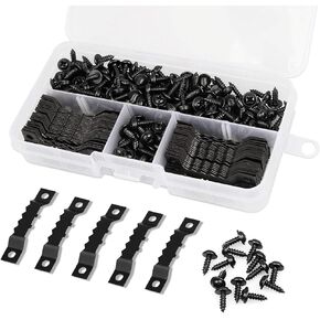 Picture Hangers Kit Including 100 Pcs Sawtooth Picture Frame Hanging Hangers Double Hole and 200 Pcs Screws for Hanging Clock Paintings Artwork Picture Frame Hook Photos (Black)