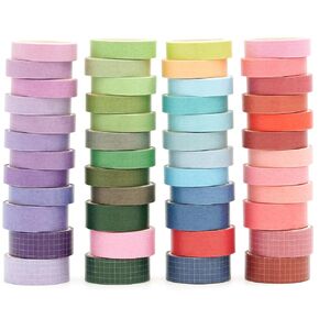 48 Rolls Solid Colors Washi Tape Pack Pastel Colored Arts Adhesive Tapes Basic Decorative Masking Tape Sets for Craft, Kids, Scrapbook, DIY, Gift Wrapping (Warm)