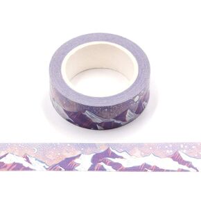 Snow Mountain Washi Tape Silver Foil Embossed Moon and Stars 15mm x 10 Meters