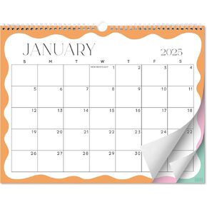 S&O Modern Wavy Wall Calendar from January 2025-June 2026 - Tear-Off Monthly Calendar - 18 Month Academic Wall Planner - Hanging Organizer to Track Anniversaries & Appointments - 13.5"x10.5"in
