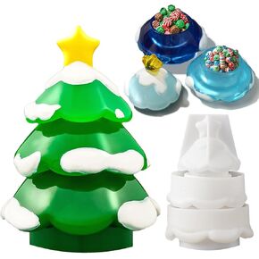 Christmas Tree Jar Resin Molds Silicone Christmas Resin Molds Candle Holder Plaster Mold Ornament Christmas Candle Molds Trinket Jewelry Storage Box Candy Container Christmas Gifts Home Decor
