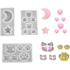 Daimay Jewelry Casting Molds Silicone Pendant Mold Resin Molds Jewelry Making DIY Craft Tools - 3 Packs - Cat Paw Moon Star Heart