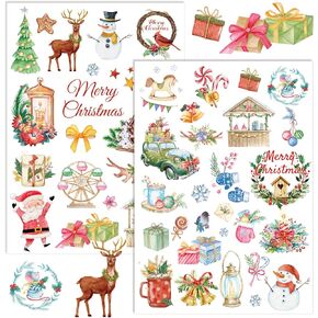 8.26 x 11.69 inch Christmas Rub on Transfer Stickers 2Pcs Vintage Christmas Elements Scrapbooking Stickers for Christmas DIY Craft Furniture Decals Glass Cups Notepad Clipboard (Christmas)