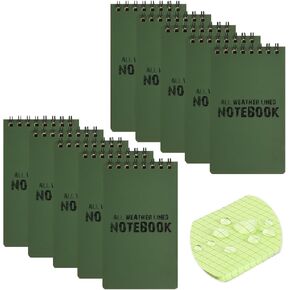 LZYMSZ 10PCS Waterproof Notebook, All Weather Waterproof Tactical Resistant Spiral Note Books, 3" x 5" Pocket Notepad Memo Notes Green Grid Paper for Home School Outdoor Activities Recording