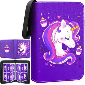 Card Binder for Lorcana/Game Cards, 400 Cards Holder Zipper Card Binder Gift for Girls with 50 Removable Sleeves, Card Binder 4 Pocket Trading Cards Album Collection Binder （Purple）